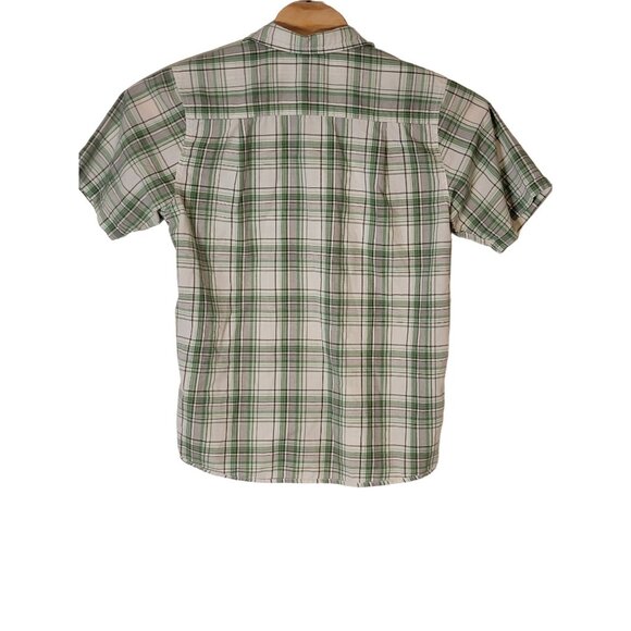 The North Face Button Up Shirt Size Medium Short Sleeve Green White Plaid - Picture 3 of 6